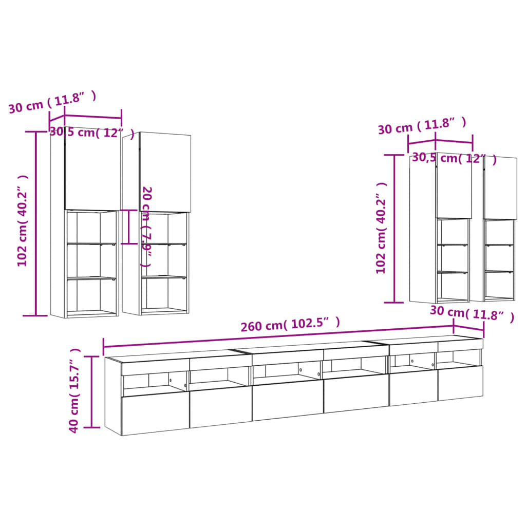 7 Piece TV Wall Unit with LED Lights Sonoma Oak