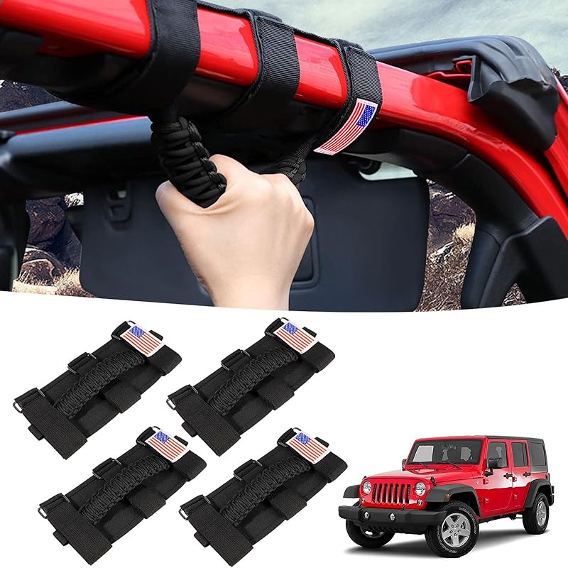 GAIZON 4 Pack Grab Handles Paracord Roll Bar For Jeep Wrangler Accessories CJ YJ TJ JL JK LJ JLU JKU Sahara Freedom Rubicon,Gladiator JT 1955-