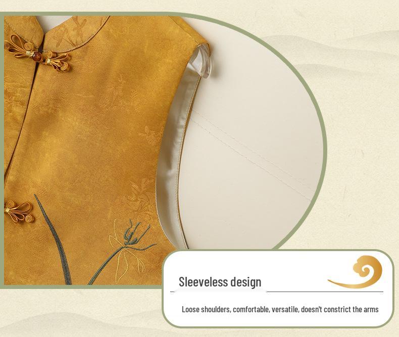 Chinese Style Embroidered Floral Vest for Women - Middle-Aged and Elderly Frog Button Stand Collar Sleeveless Jacket 2026 Style