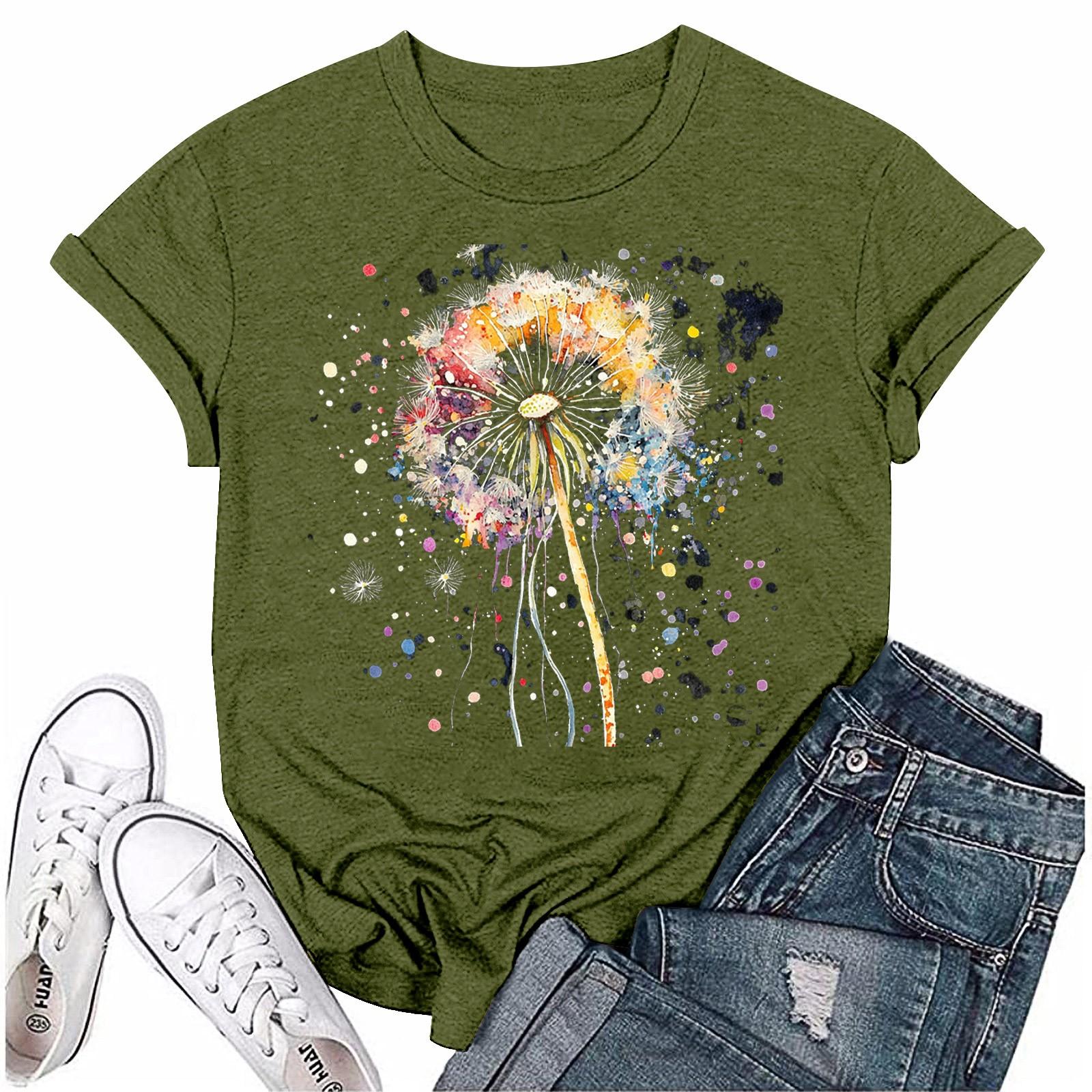 

Женская мода с принтом, круглым вырезом, коротким рукавом, футболка, пуловер, топ L армия зеленый