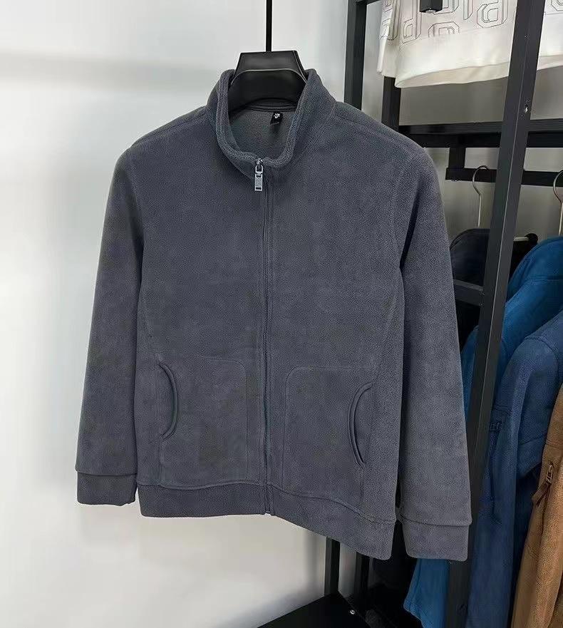 Men's Fleece Hoodie Thicken Standing Collar Zipper Cardigan Jacket Street Warm Outerwear