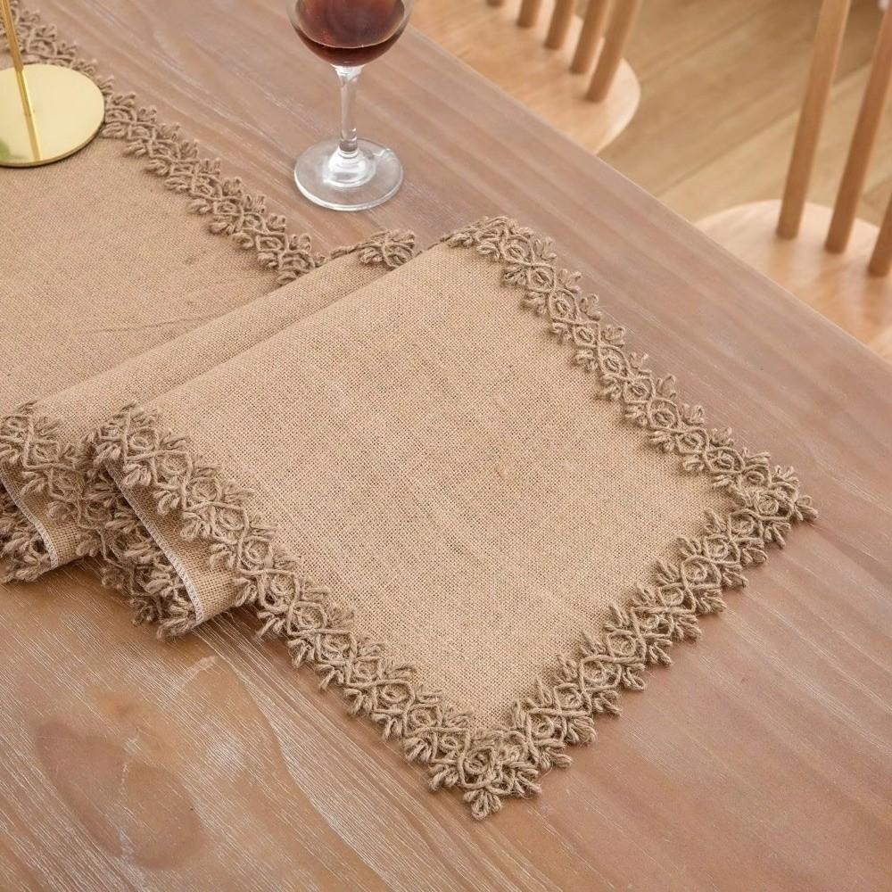 Jute Burlap Table Runner Macrame Edges Machine Wash or Brush Macrame Table Runner Family Dinners
