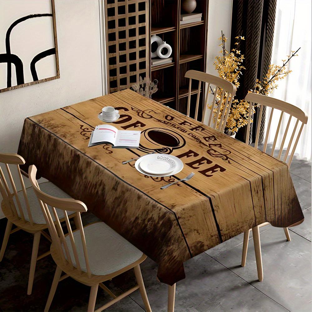 Flat banner, 1pc Vintage wood-grain coffee pattern printed rectangular tablecloth for dining table and coffee table
