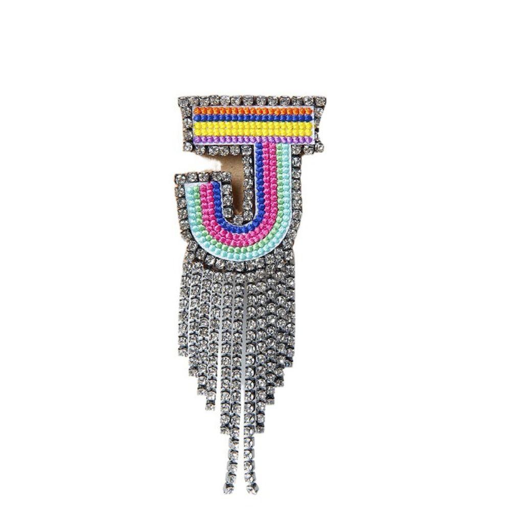 Embroidery Rhinestone Tassel  Brooch A-Z Letter Banquet Clothes Pin  Decoration