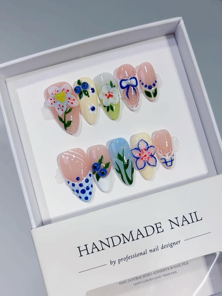 Handmade 3D French Style Multi-color Wearable Nail Tips