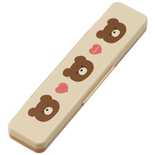 Skater Chopsticks and Spoon Combo Set, 18cm, Antibacterial, Bento Box, Adult Size, Silent Silicone Cushion, Made in Japan, Pompon's Bear CCS3SAAG-A