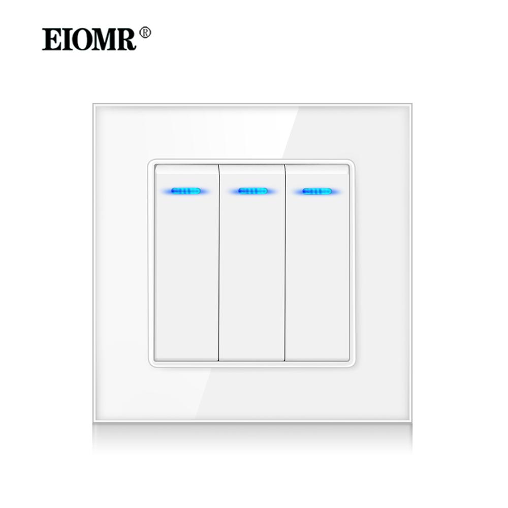 EIOMR EU Standard 16A Tempered Crystal Glass Panel Wall Socket Power Outlet Electrical Plug with Usb 5V 2100mA Ac110-250V White