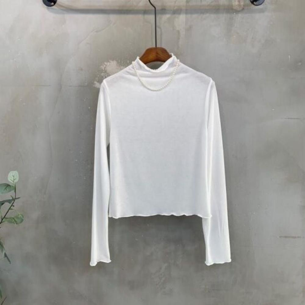 C S In The Room Anji Sheer moCk neCk baSiC Long Sleeve T ShirT 4 ColorS
