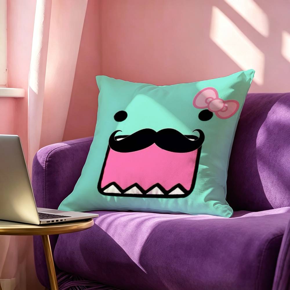 Cute Domokun Pillow Case Square DoubleSided Sofa Cushion Cover Bedroom Bedside Pillow