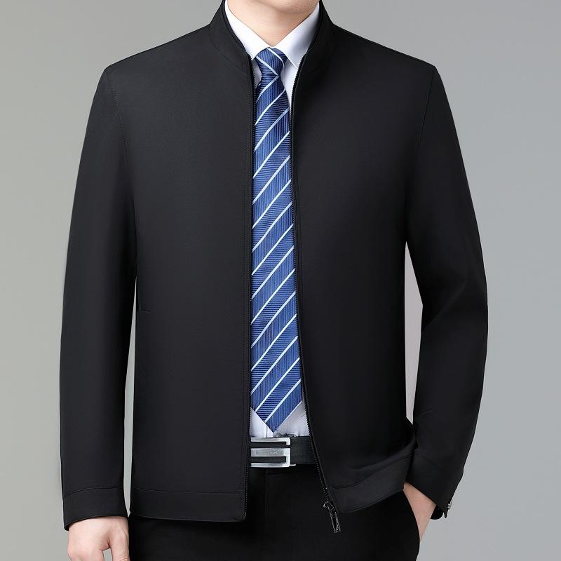 Spring and Autumn Stand Collar Jacket Men's Mulberry Silk Thin Top Middle-aged Dad Clothes Civil Servants and Leading Cadres Jackets