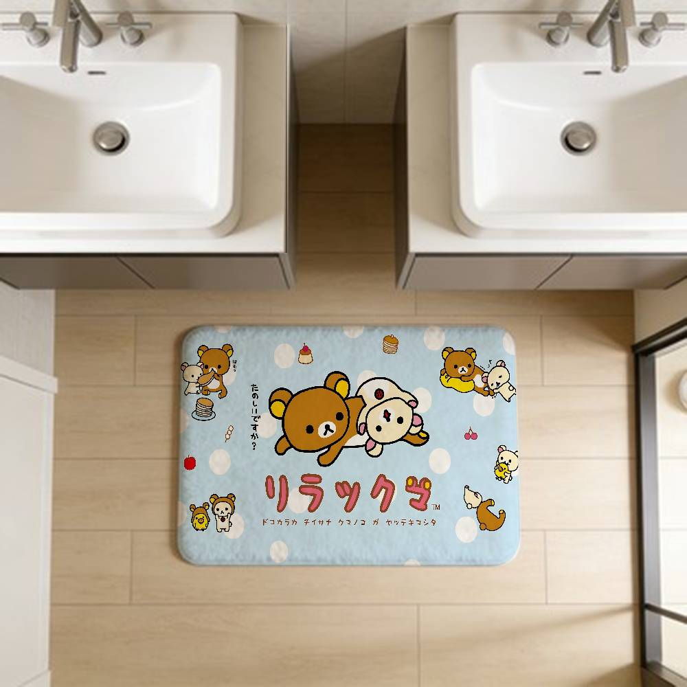 Kawaii Rilakkuma Bear Floor Mat INS Style Soft Bedroom Floor House Laundry Room Mat Anti-skid Household Carpets