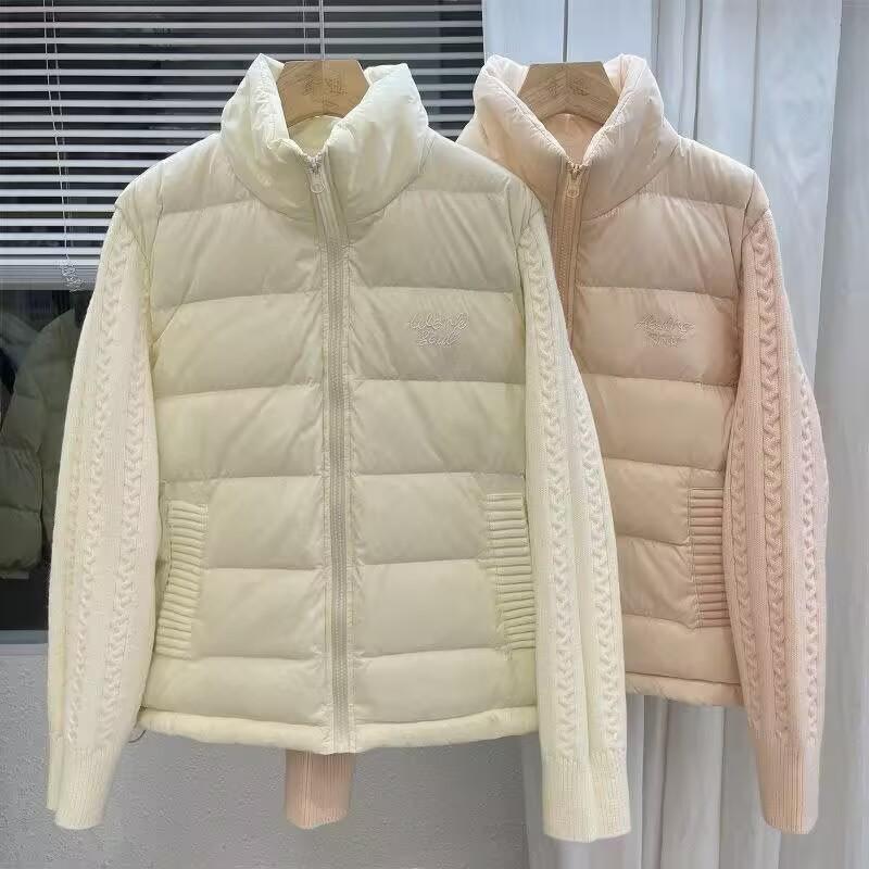College Sweet Stand-Up Collar Splicing Knitted Down Jacket Female Students Versatile Design Warm Winter Fashion Jacket