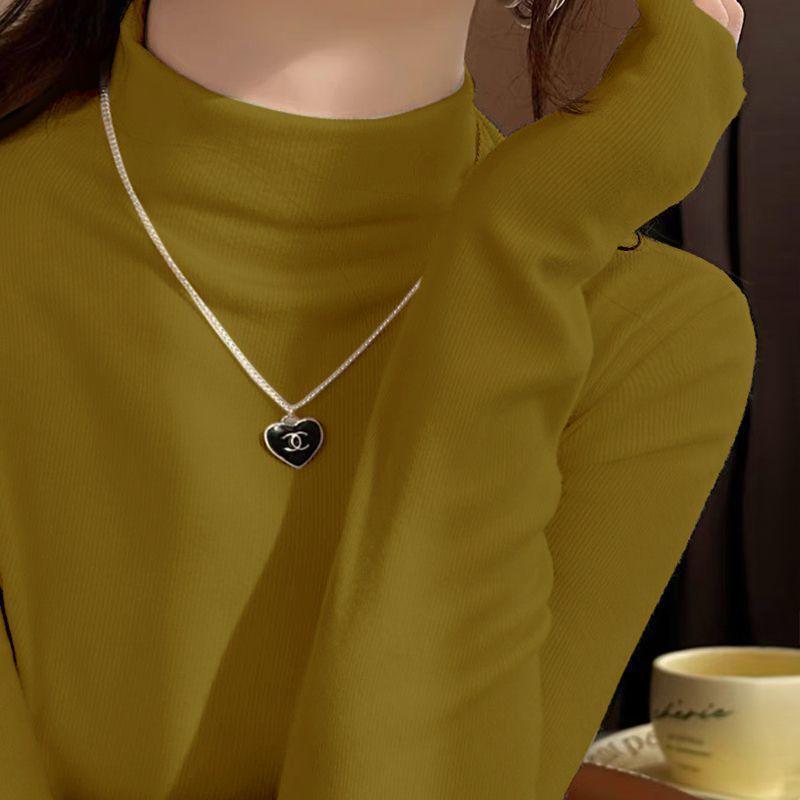 Women's Slim Fit Velvet Long-Sleeve Turtleneck Top for Autumn & Winter