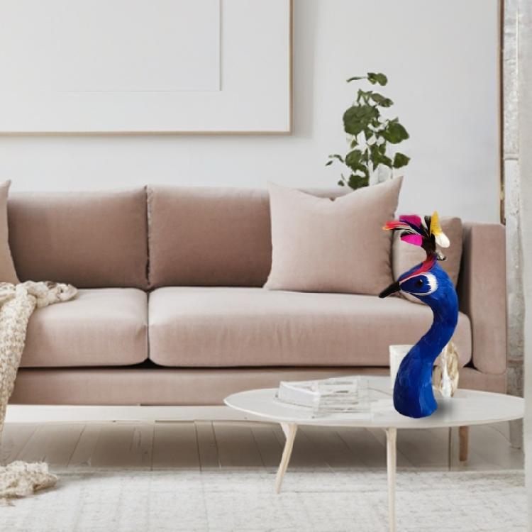 Realistic Feathered Peacocks Statue Ornament Peacocks Head Model for Home TV Cabinet Book Shelf Office Desk Decoration