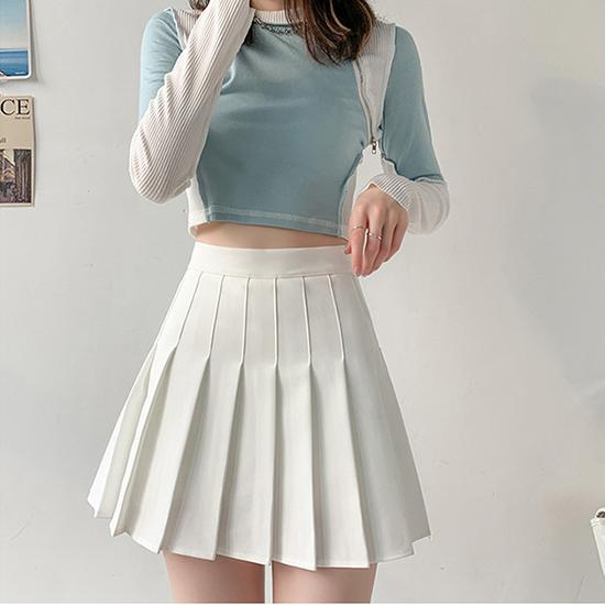 Plissert skjørt Dame Sommer Hvit Kort skjørt Japansk Høy midje Slim Høst og Vinter Rutete Stor A-linje Halvskjørt Forlenget