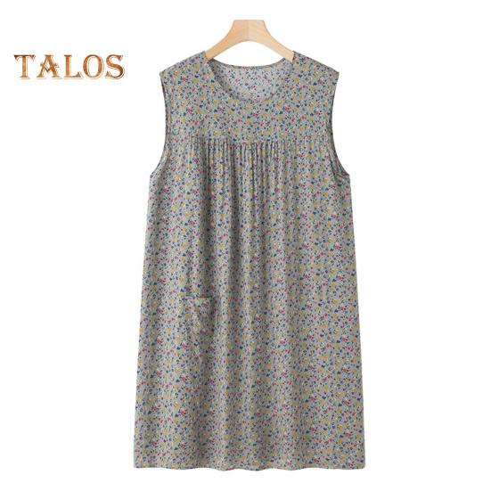 

Женская свободная ночная рубашка без рукавов, повседневная сорочка, плиссированное платье для сна, летняя домашняя одежда с круглым вырезом и принтом серый