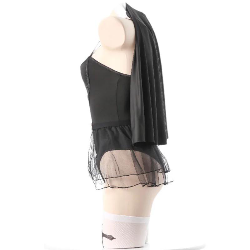 Anime Girl Convent Nun Uniform Women Cross Bodysuit Stockings Outfits Halloween Cosplay Costumes Underwear Role Play Lingerie