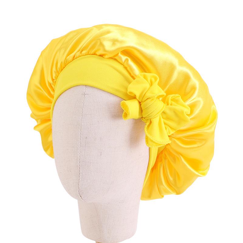 European and American popular wide-sided elastic streamer nightcap, children's bow solid color round hat home hat JDKB-21B