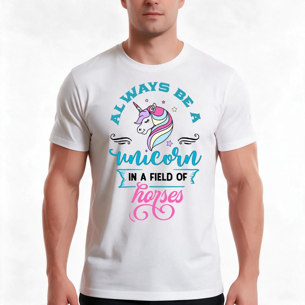 Always Be A Unicorn In A Field Of Horses Tshirt Summer Casual Cotton Tee Oversized Streetwear Tops Vintage Graphic Print