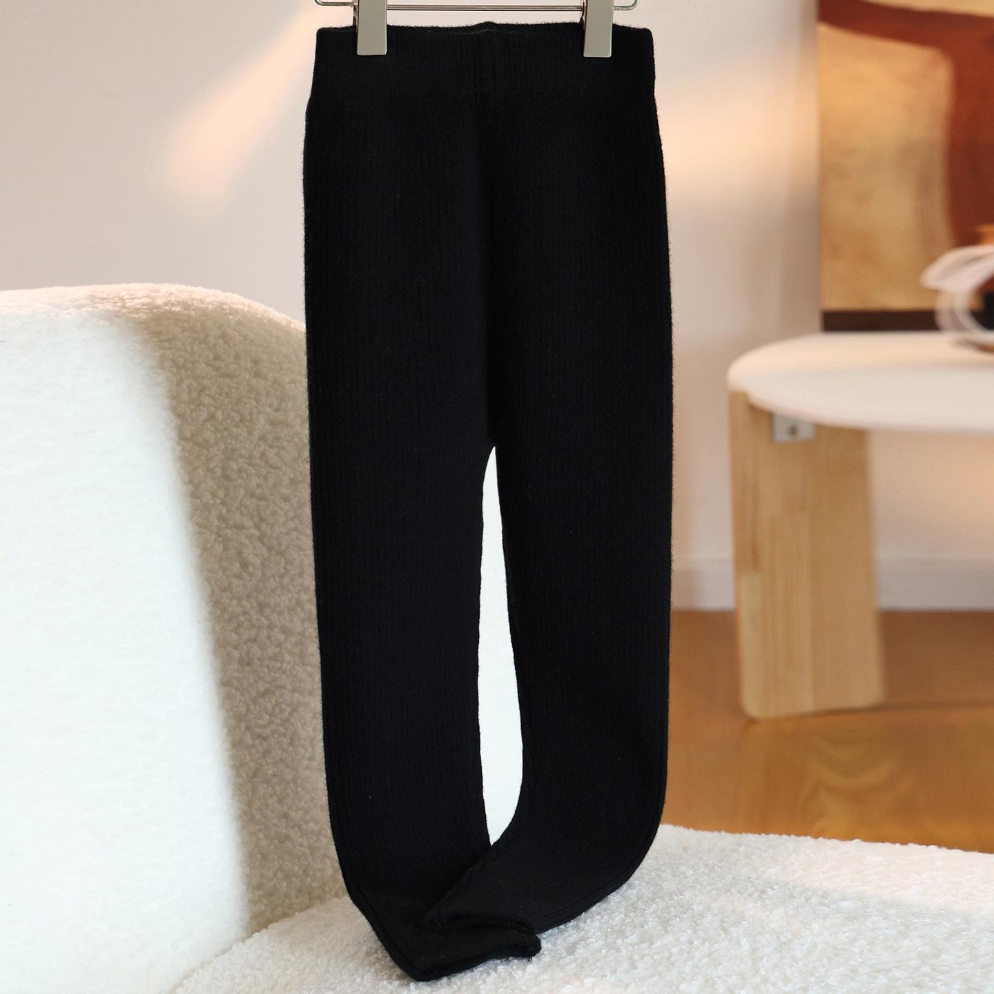 

100% Pure Wool Girls Leggings - Warm Autumn/Winter Pants, Solid Color Korean Style 110 cm чёрный
