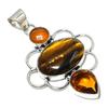 Tiger Eye, Citrine Gemstone 925 Sterling Silver Jewelry Pendant 2.56" SU-7141