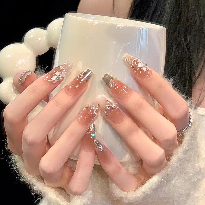 Super Flash Style: High-Class Aura Cat Eye Handmade Nail Tips for Young Ladies