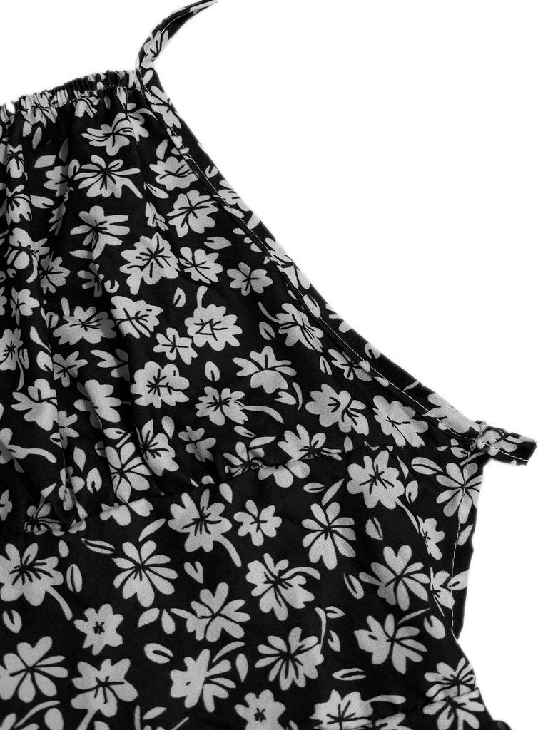 Auf Lager: 2025 Neues Europäisches und Amerikanisches Schlankes Floral-Spaghettiträger-Rückenfreies Kurzes Kleid - Frühling/Sommer