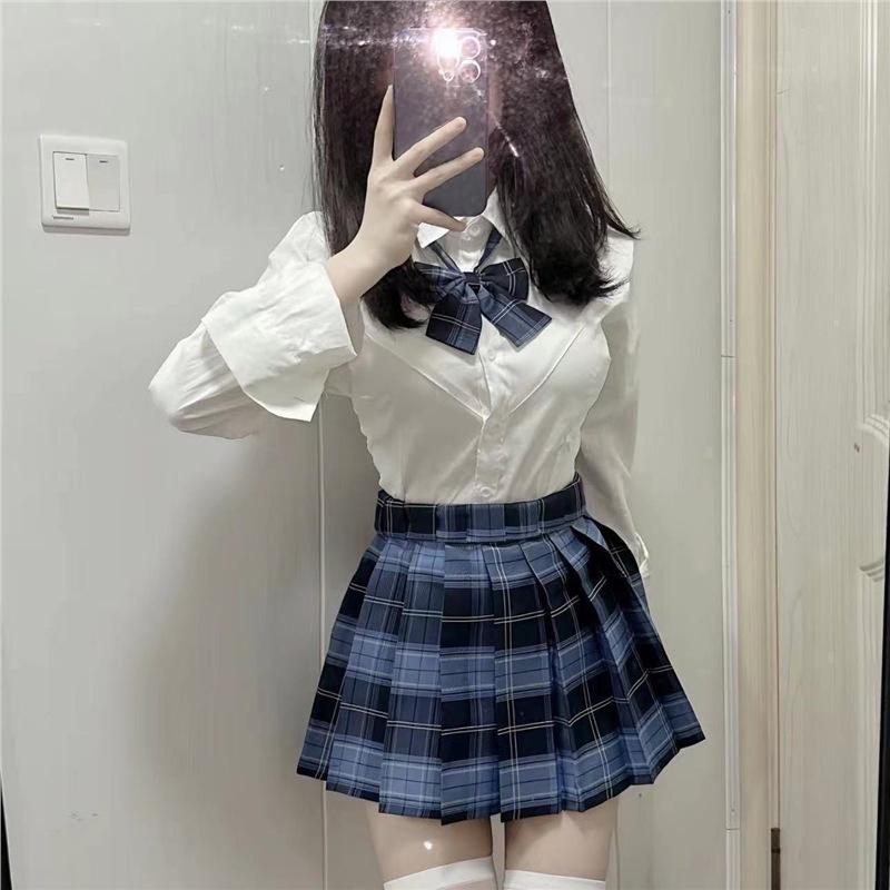 Autumn Slimming JK Uniform: Pleated Skirt & Long Sleeve Shirt Set for Women