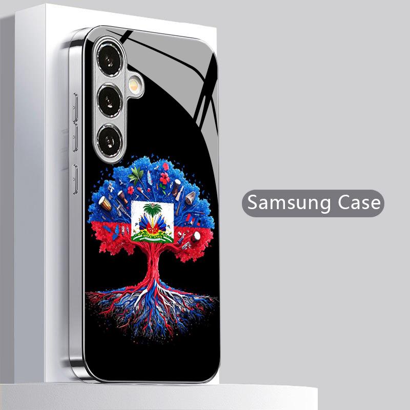 Totem Tree Pattern 2D Phone Case for Samsung S26 S25 S24 S23 S22 S21 S20 A56 A36 A16 - Electroplated Glass Protective Cover