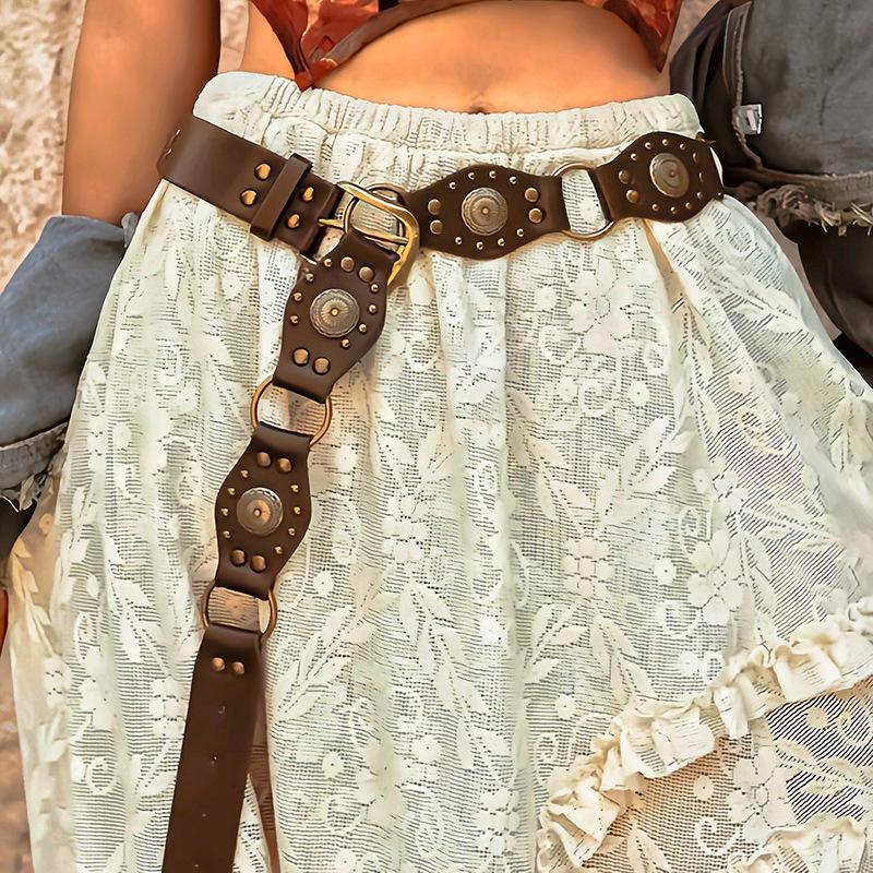Melaleuca Bohemian Retro Brown Leather Waist Chain Belt Skirt Ethnic Style Fashion Accessory