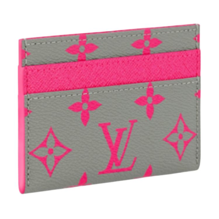 Louis Vuitton Double Logo Print Monogram Glow Coated Canvas Card Holder Men Accessories Gray Pink M15032