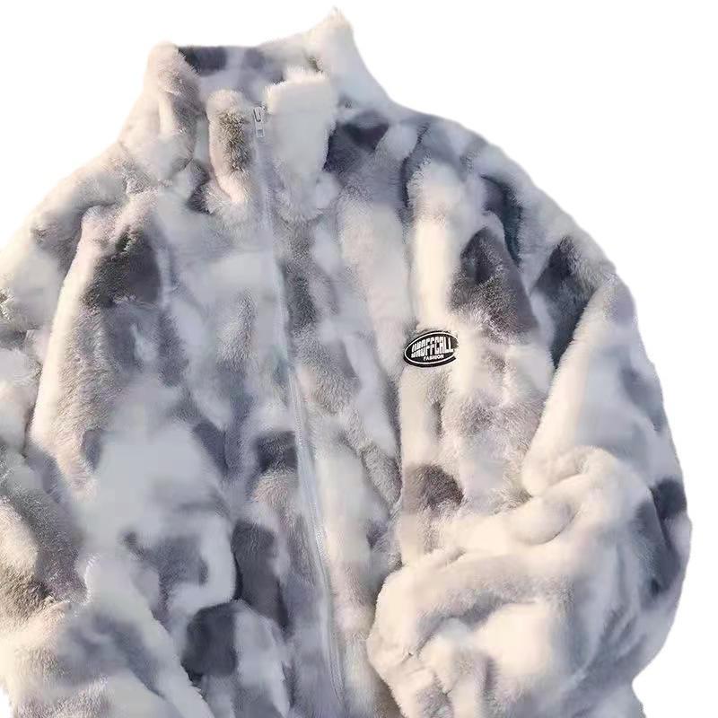 Women's 2025 Winter Japanese Tie-dye Gradient Lambswool Cotton Parka with Stand Collar