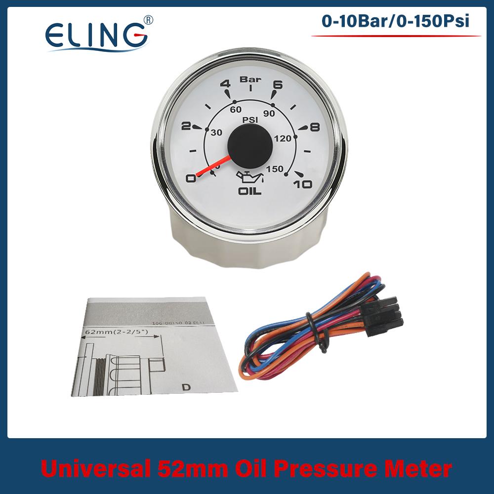 ELING Waterproof Universal 52mm Oil Pressure Gauge 0-5Bar 0-10bar for Car Truck Boat with 8 Colors Backlight 9-32V