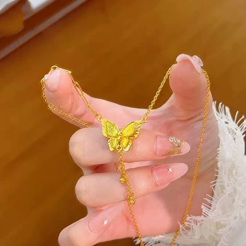 Butterfly pendant necklace double-layer three-dimensional tassel butterfly collarbone chain for gifts