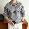 Fair Isle Knit Crewneck Sweater Men Women Fall Winter Loose Old Money Style Warm Basic Top