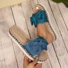 Fashion Women Slippers 2025 New Casual Home Slippers Cute Linen Slides Women Summer Bow-knot Soft Floor Sandals Indoor Flat Shoes