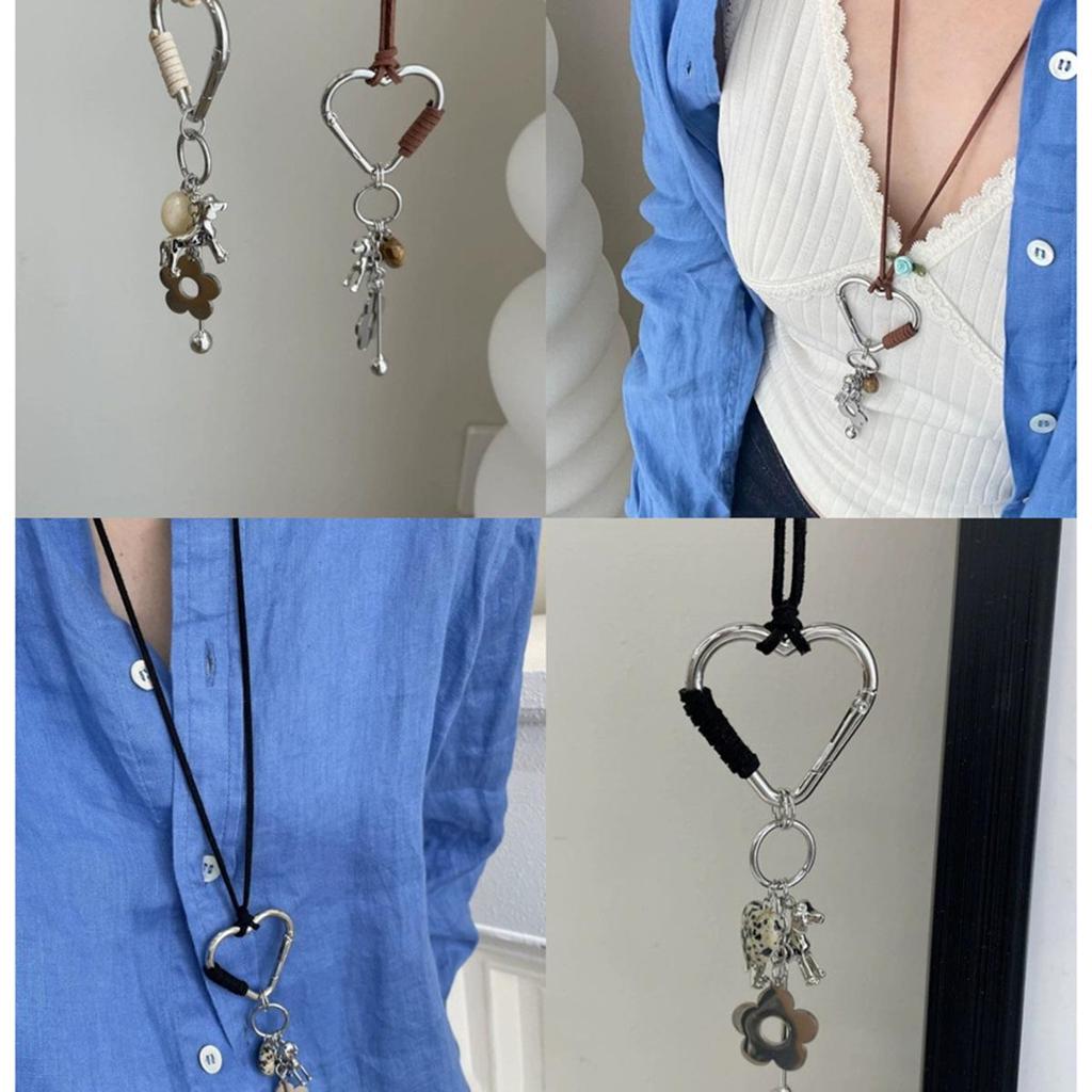 Heart Flower Cotton Rope Necklace - Natural Stone Pendant, Sweater Chain, Light Luxury Design, Versatile Neckwear