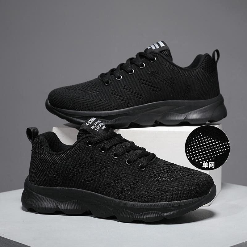 Summer thin sports and leisure shoes single mesh hollow black travel shoes soft sole lightweight breathable running shoes