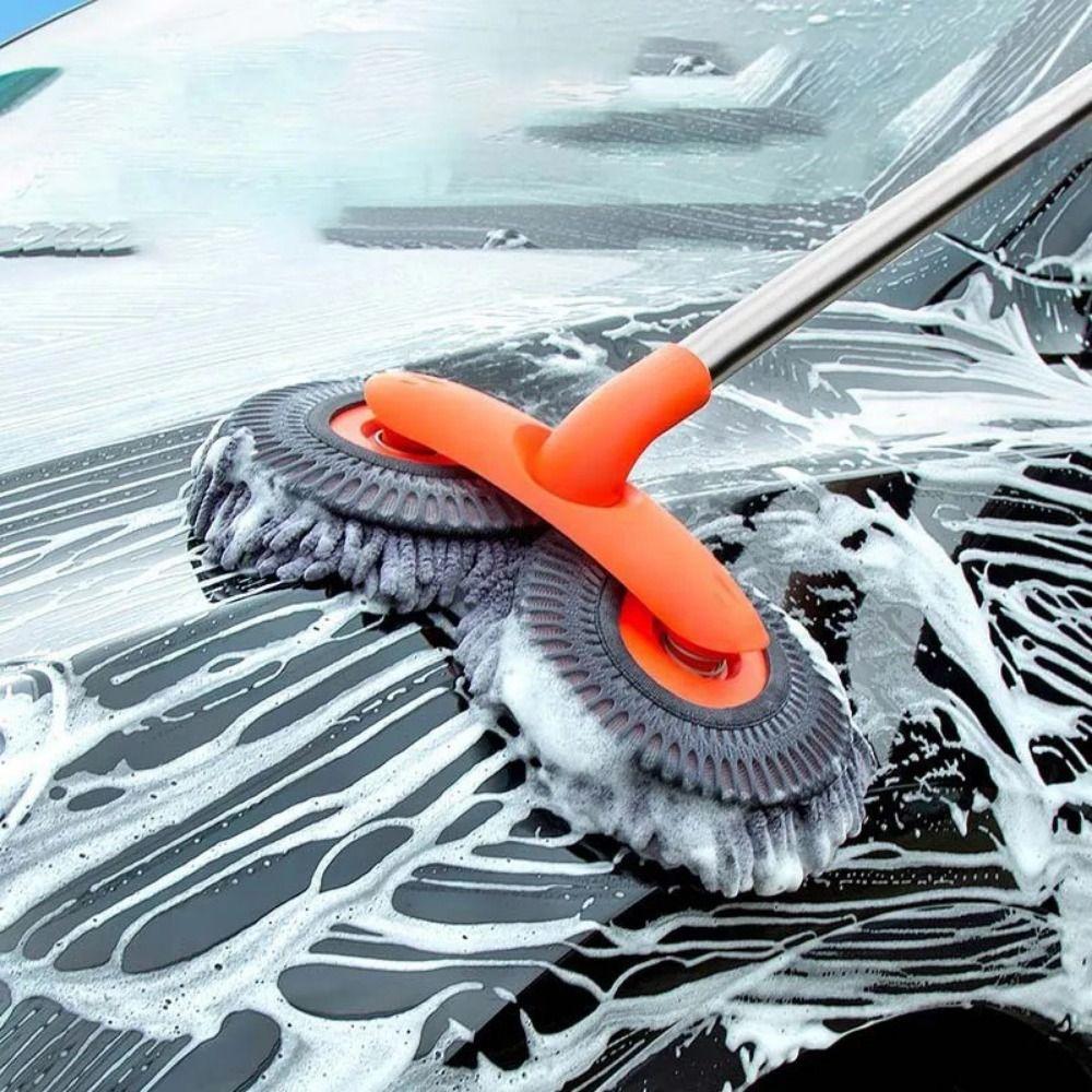 Double Brush Head Car Washer Mop Long Handle Car Window Cleaner Tool  Vehicles