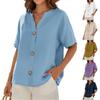 Damen Farbe Kurzarm V-Ausschnitt Knopf Sommer Top
