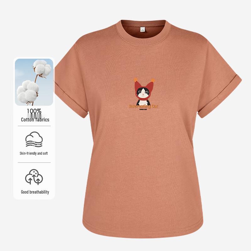 FivePlus Red Hat Kitten Print Cotton T-Shirt S