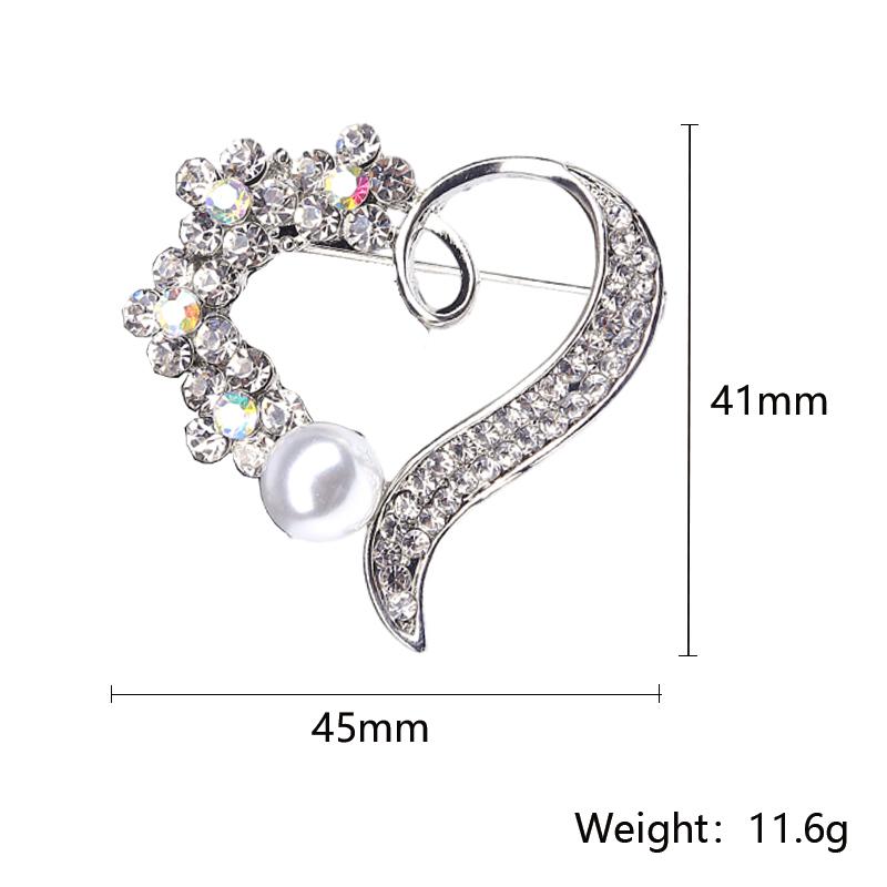 Valentine's Day Romantic Rhinestone Heart Brooches for Women Pearl Love Pins Banquet Party Backpack Gifts Jewelry Accessories