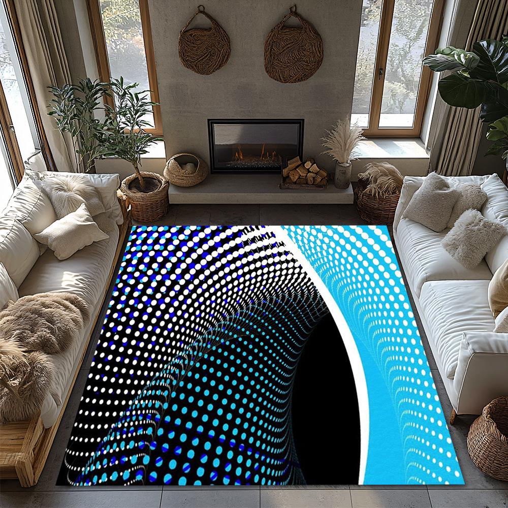 Tuniu Optical Illusion Blue Black Rug, Modern Abstract Carpet, Non-Slip Home Decor Floor Mat