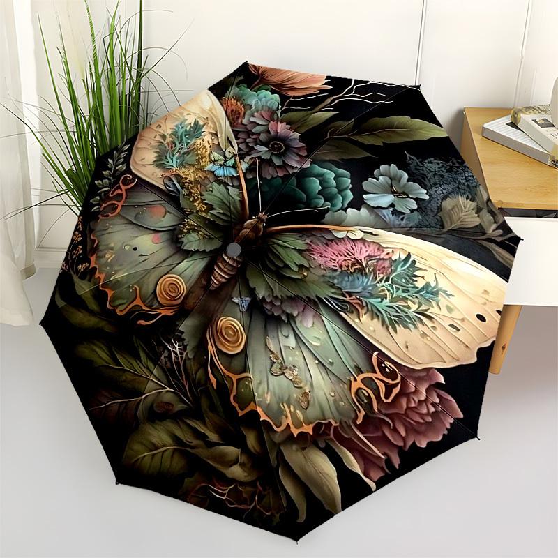 1pc Butterfly FlowersOpen/Close Umbrella-Windproof, Compact Travel Umbrella, Sturdy 8-Rib Shaft, Outdoor Accessory, 1030