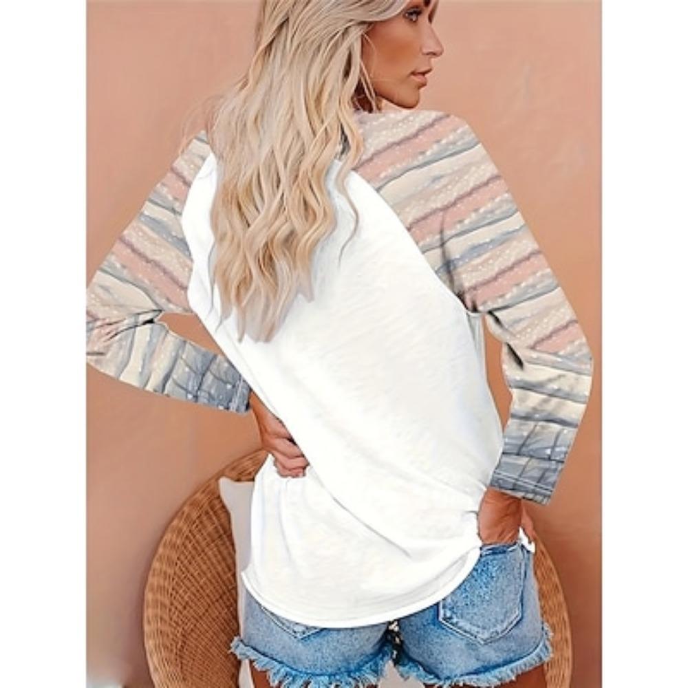 Women's T Shirt Casual Print Long Sleeve Long Tops Crew Neck Daily Khaki Spring