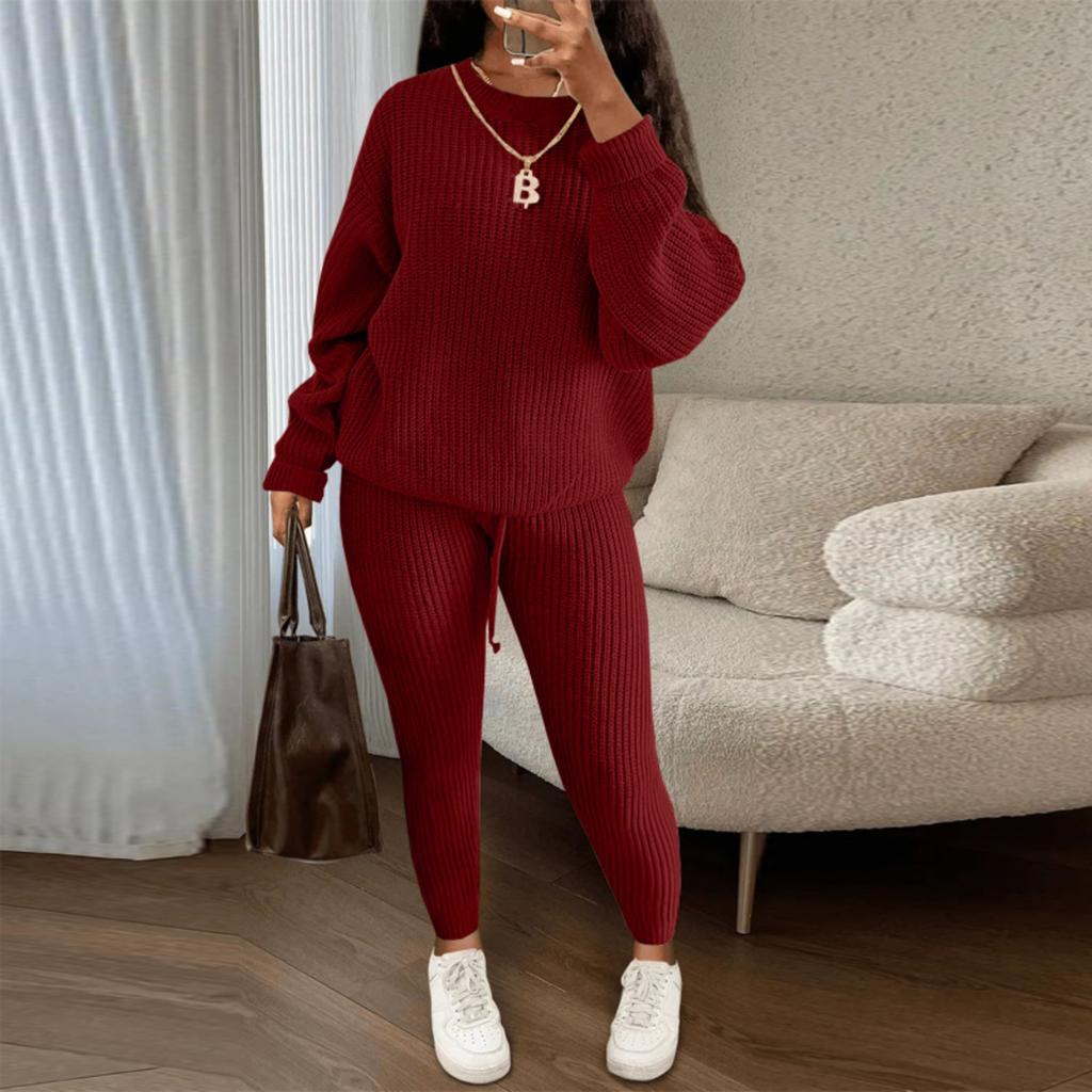 Fashionable Women's Casual Knitted Two-piece Suit