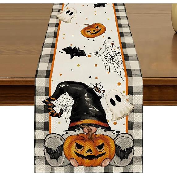 Halloween Table Runner 13x72 Inch Kitchen Dining Retro Gothic Crow Skull Roses Table Decor for Indoor Outdoor Farmhouse Home Holiday Party Decoration