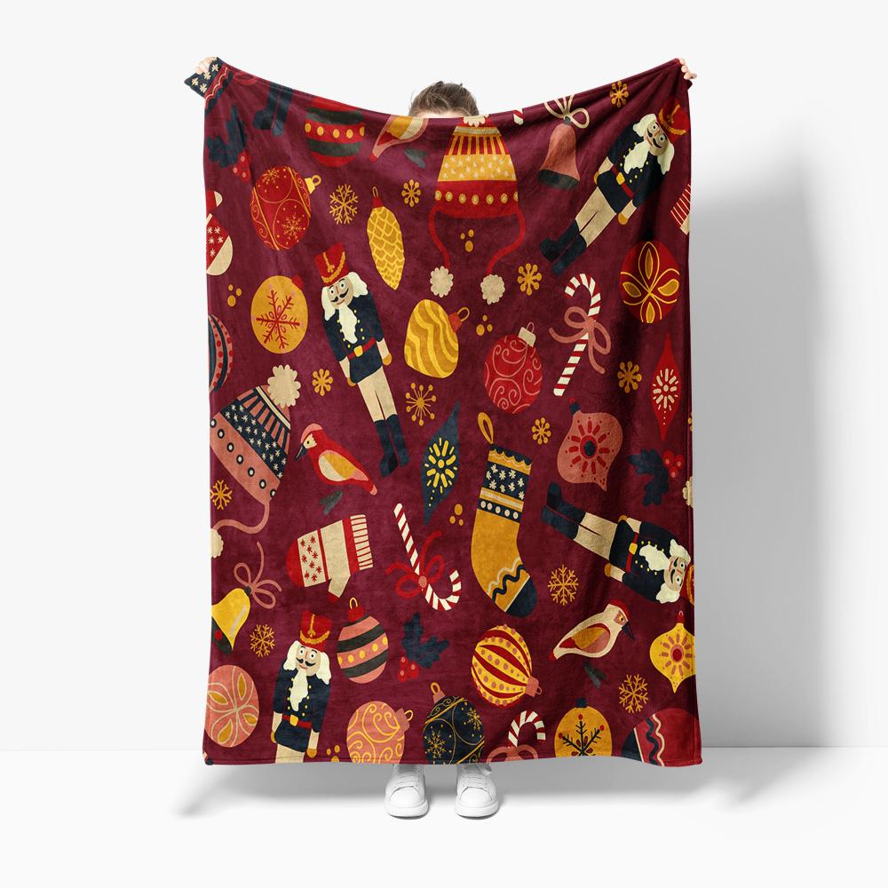 TU Festive Holiday Throw Blanket Cozy Christmas Decor Reversible Flannel Blanket Warm Winter Bedding Gift Idea Home Accent