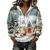 Women's Fashion Christmas Print Long Sleeve Hooded Pullover Sweatshirt Top