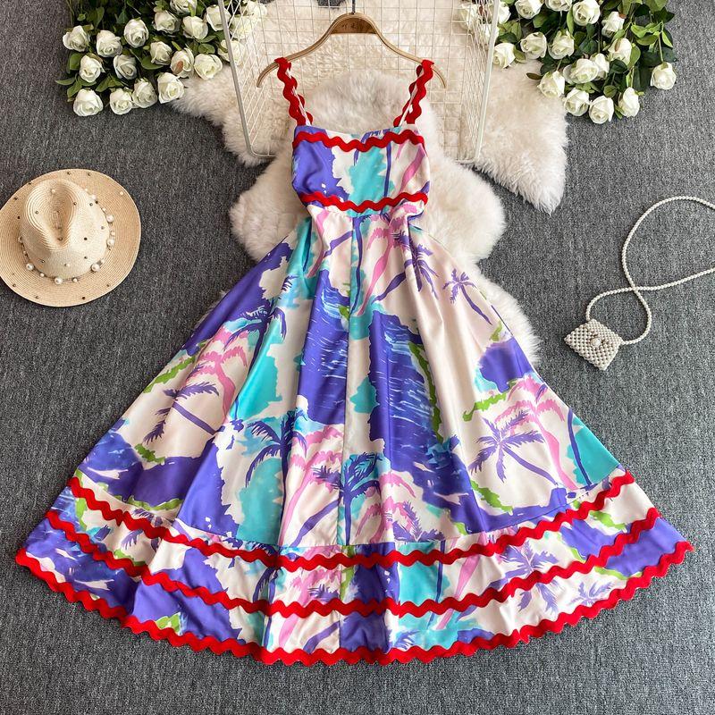 

Vacation Style Summer New Arrival Contrast Color Beach Dress with Suspenders